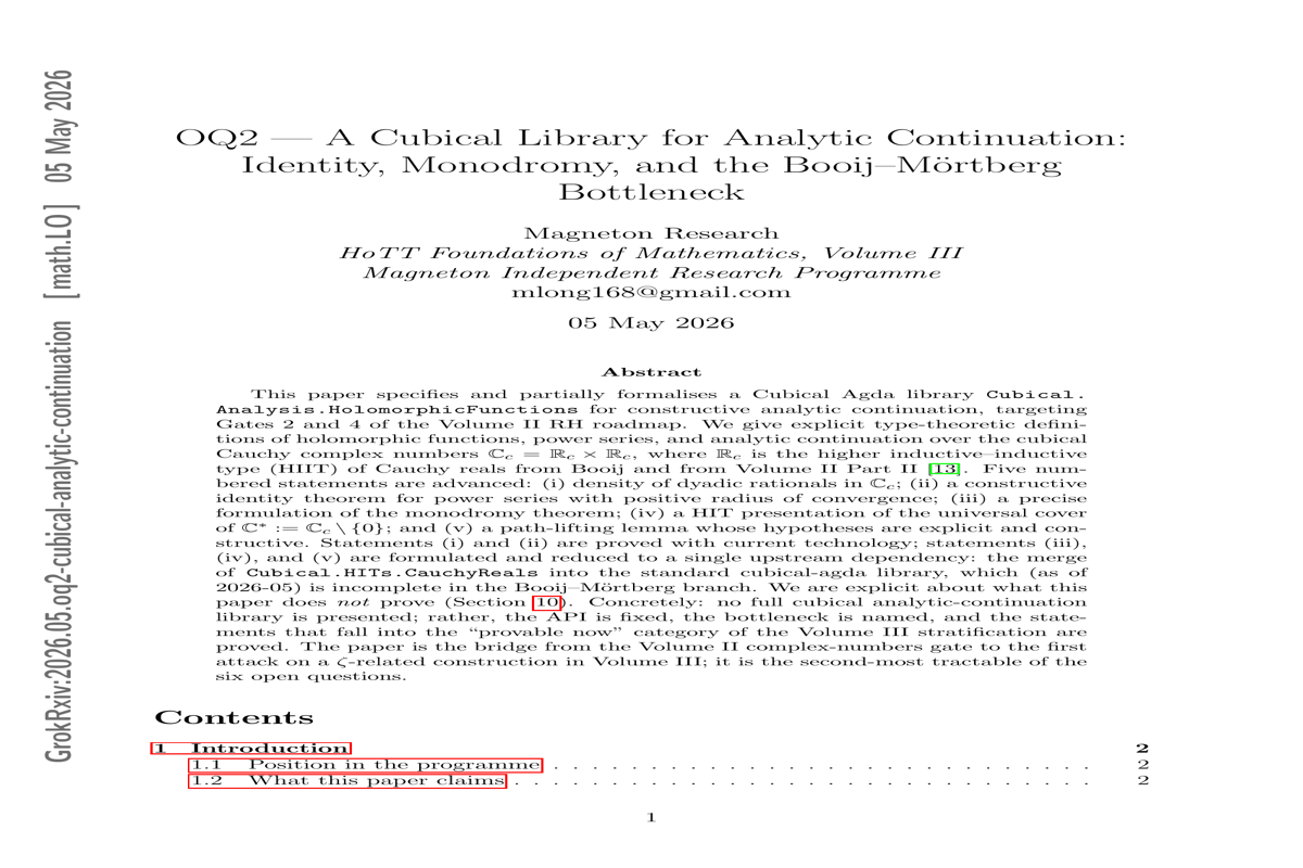 Cover for A Cubical Library for Analytic Continuation: Identity and Monodromy Theorems Constructively